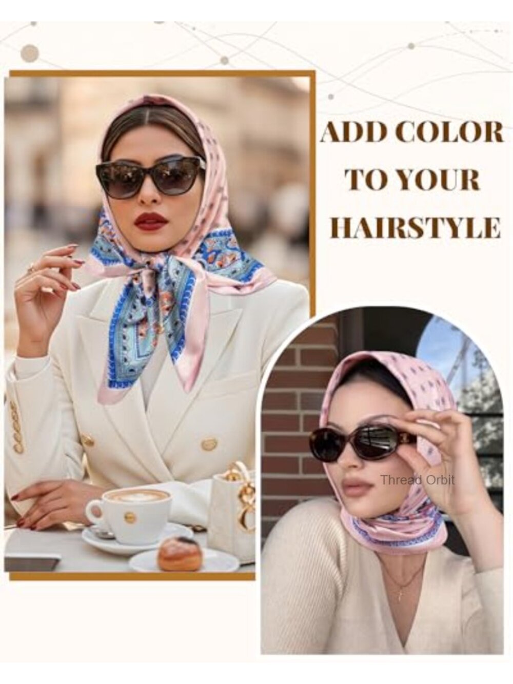 35" Reversible Head Scarf Polyester Twill Like Silk Bandana Hair Wrap - Picture 6 of 6